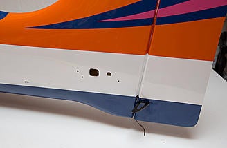 The tail wheel and rudder horns are installed from the factory