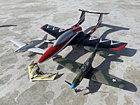 Name: 3FB4BC76-DA20-4C68-AB01-3E0C31098845.jpg
Views: 121
Size: 1.45 MB
Description: The Rip Max is the jet sitting in the back of the picture, and the Proud Bird is the white plane sitting to the left.